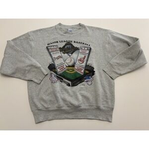 VTG Salem 1995 World Series Indians Braves Double Sided Sweater Pullover Gray XL